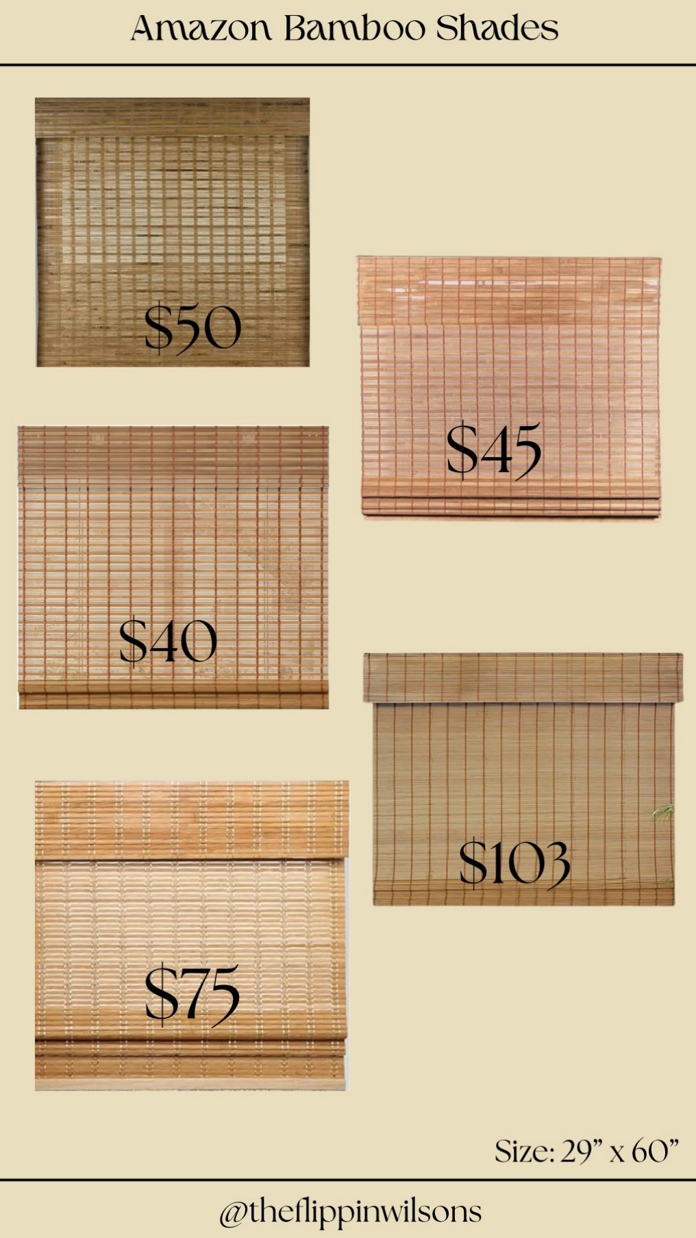 Amazon Bamboo Shades✨
Comes in all sizes. These prices are for the 29” x 60” .

#LTKHome #LTKGiftGuide #LTKSeasonal