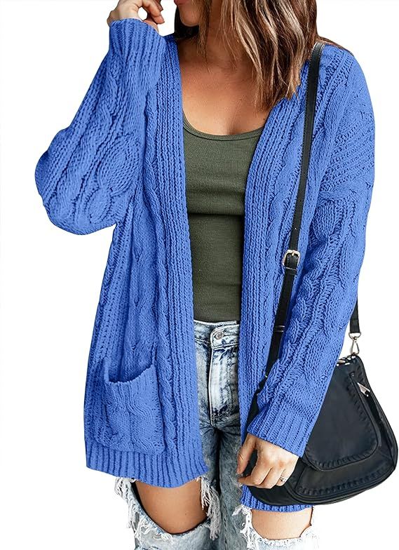 ZESICA Women's 2023 Fall Winter Chunky Cable Knit Open Front Sweater Long Sleeve Casual Loose Car... | Amazon (US)