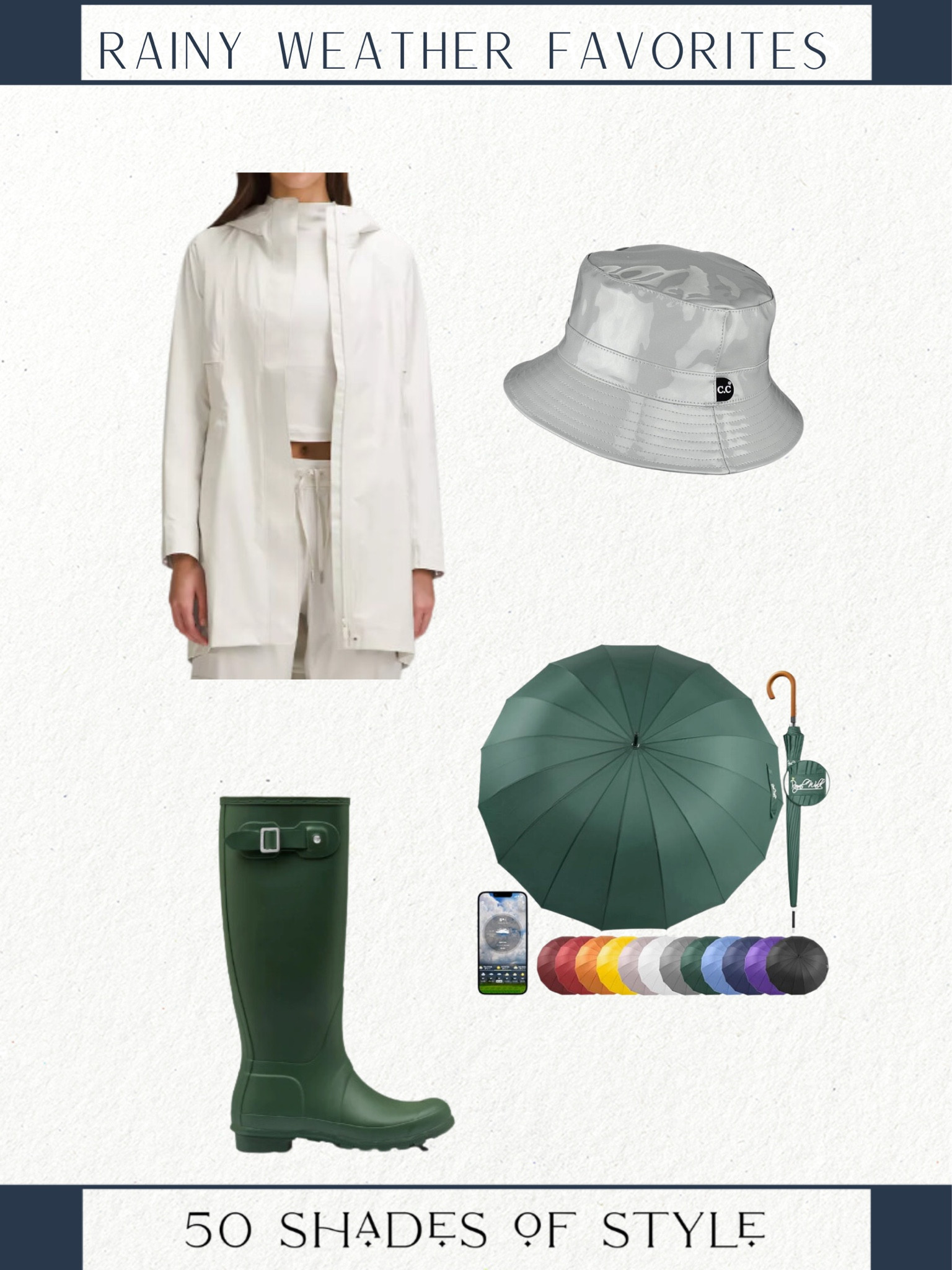 Sharing my favorite rain gear that are not only chic but functional. 

Rain gear, chic raincoat, hunter rain boots, raincoat, rain bucket hat

#LTKstyletip #LTKshoecrush #LTKfindsunder50