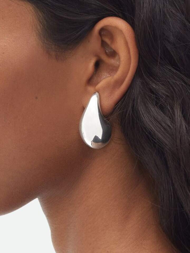 1pair Women's Earrings, European And American Style, Metallic, Smooth, Teardrop, Open Design, Uni... | SHEIN