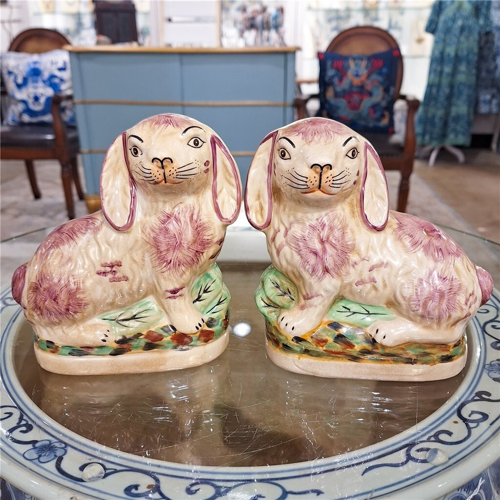 SMALL STAFFORDSHIRE BUNNY HARES- PINK - PAIR-6'' X 6.5''H | eBay US