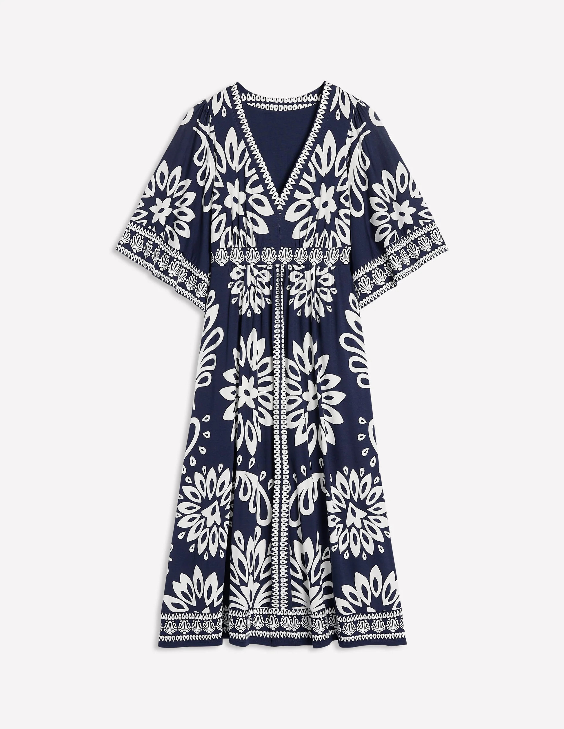Maya Kimono Jersey Maxi Dress-French Navy, Palm Foliage | Boden (US)