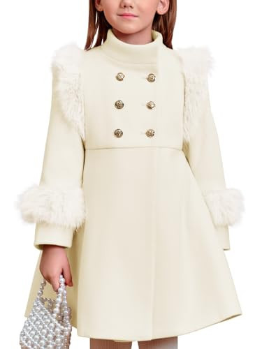 Haloumoning Toddler Girls Faux Fur Dress Coat Kids Winter Warm Jacket Long Sleeve Button Wool Coat 1-8 Years | Amazon (US)