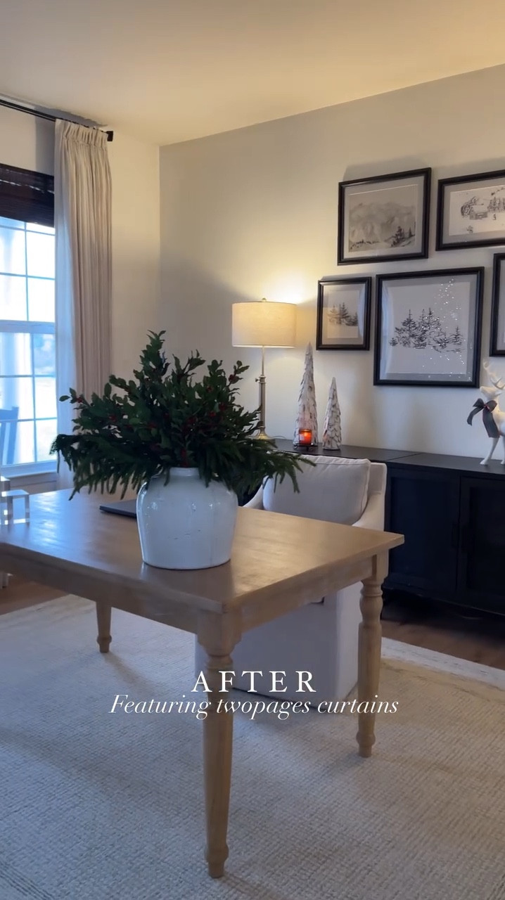 Office curtains from twopages. 
⭐️ Make sure to use my code: cozywithkate for 17% off! 

✨ Curtain details: 
Product name: Jawara Collection 
Color: ivory beige 
Headed style: triple pleated 
Single panel size: 106” L x 67” W 
Quantity: 4 panels 
Liner: privacy white liner 
Memory shape: YES 

#LTKHome #LTKHoliday #LTKGiftGuide