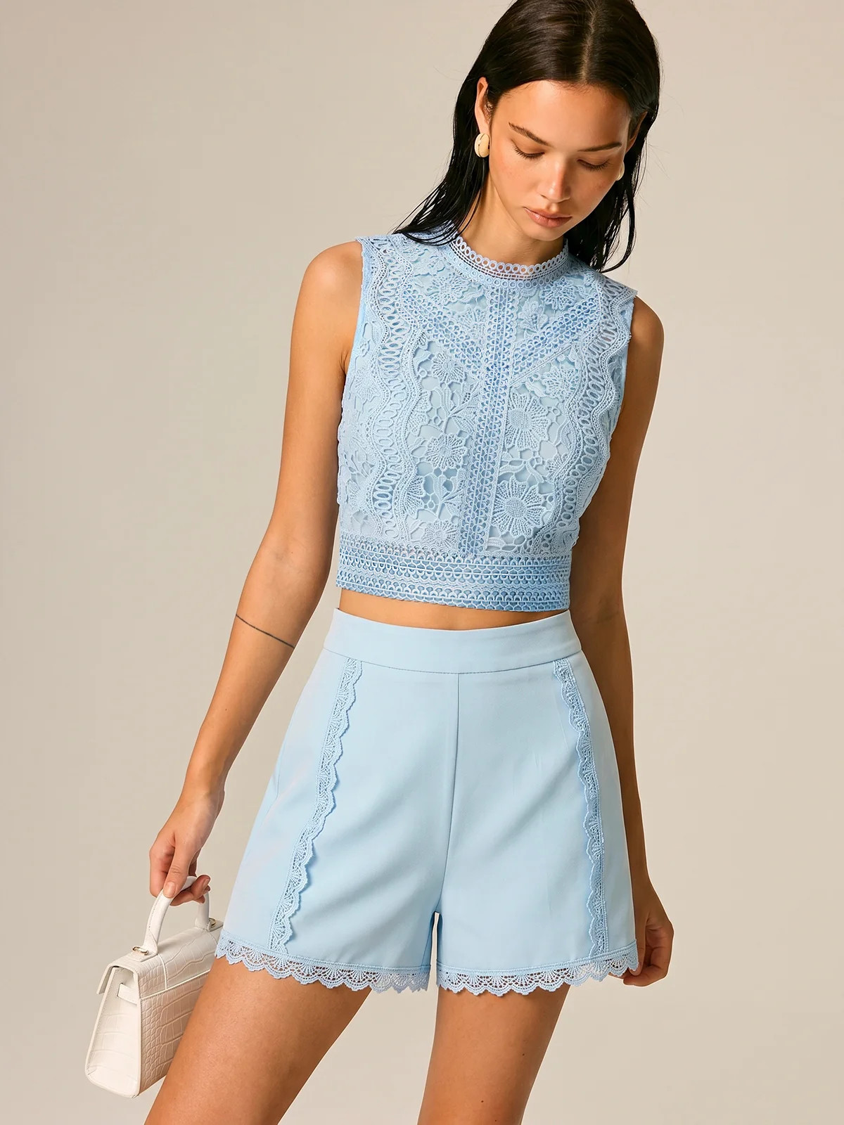 Guipure Lace Two Piece Shorts Set | Commense