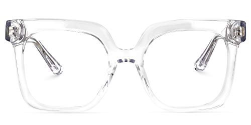 Zeelool Stylish Acetate Oversized Thick Square Glasses Eyewear for Men Women Blue Light Blocking Eyeglasses Dexter ZOA02007-02 Crystal | Amazon (US)