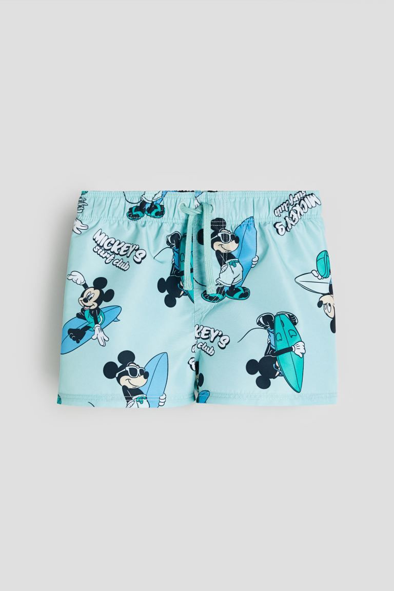 Patterned Swim Shorts - Turquoise/Mickey Mouse - Kids | H&M US | H&M (US + CA)