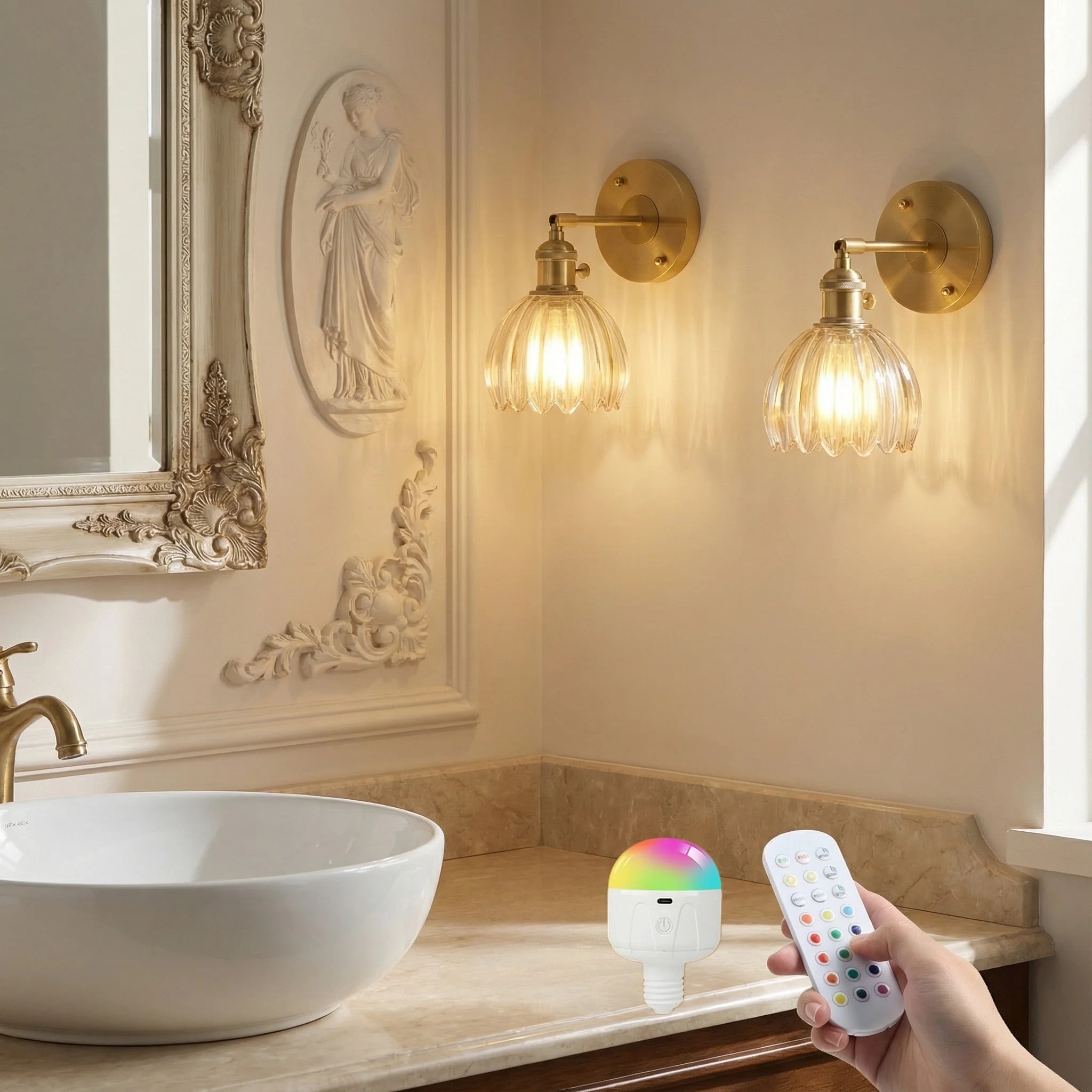 DONGPAI 2 Pack Vintage Battery Operated Wall Sconce with Amber Tulip Glass Lampshade Wireless Rec... | Walmart (US)