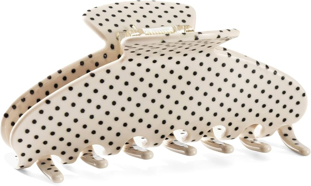 Large Acetate 4 Inch Hair Claw Clip for Women, White Polka Dots Claw Clips & Jaw Clips for Thin o... | Amazon (US)