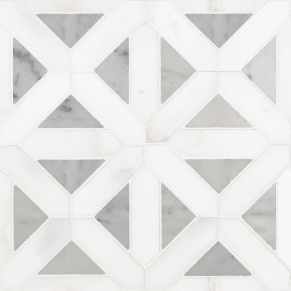 Bianco Dolomite Geometrica 12 in. x 12 in. x 10 mm Polished Marble Mosaic Tile (10 sq. ft. / case... | The Home Depot