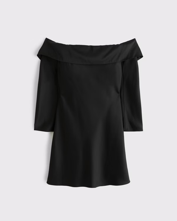 Women's Long-Sleeve Off-The-Shoulder Satin Mini Dress | Women's Dresses & Jumpsuits | Abercrombie... | Abercrombie & Fitch (US)