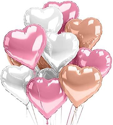 Pastel Heart Balloons 12 PACK Pink Valentines Day Heart Shaped Decorations Rose Gold Mylar Foil B... | Amazon (US)