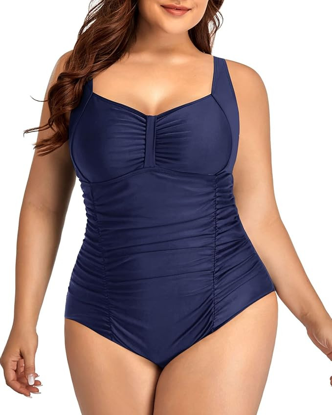 Daci Women Plus Size One Piece Swimsuits - Tummy Control Retro Ruched Bathing Suits Vintage Swimw... | Amazon (US)