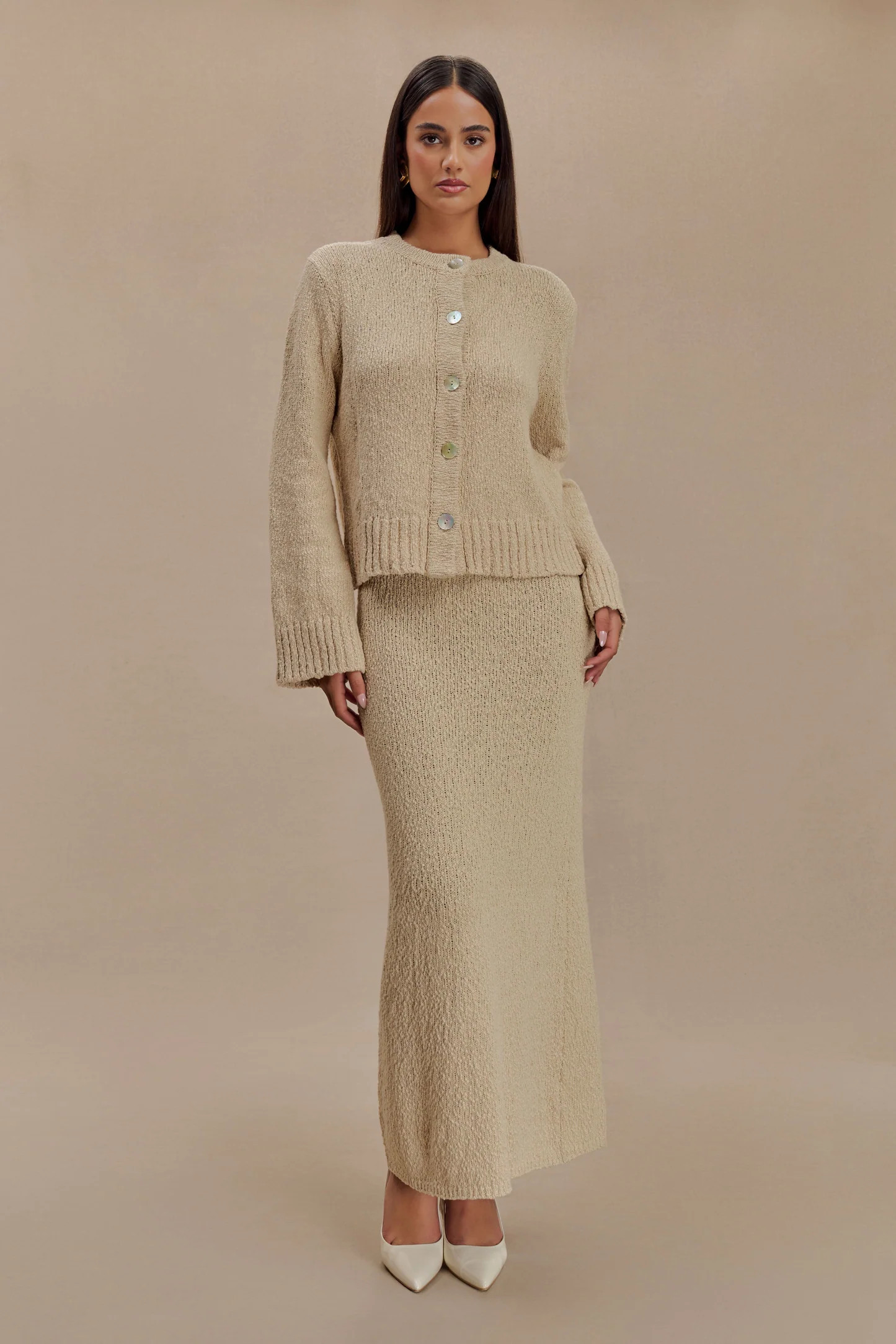 Oversized Boucle Cardigan - Wheat | MESHKI US