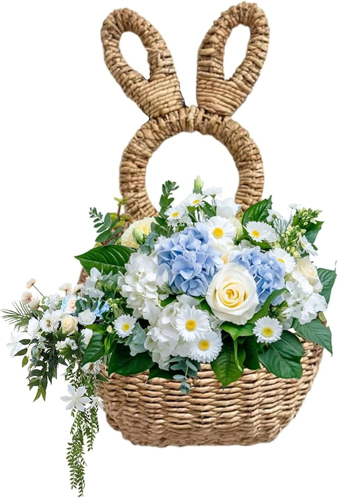 Easter Bunny Basket, Wicker Bunny Easter Basket, Bunny Basket Hanging Wall Pocket Spring Decor, W... | Amazon (US)