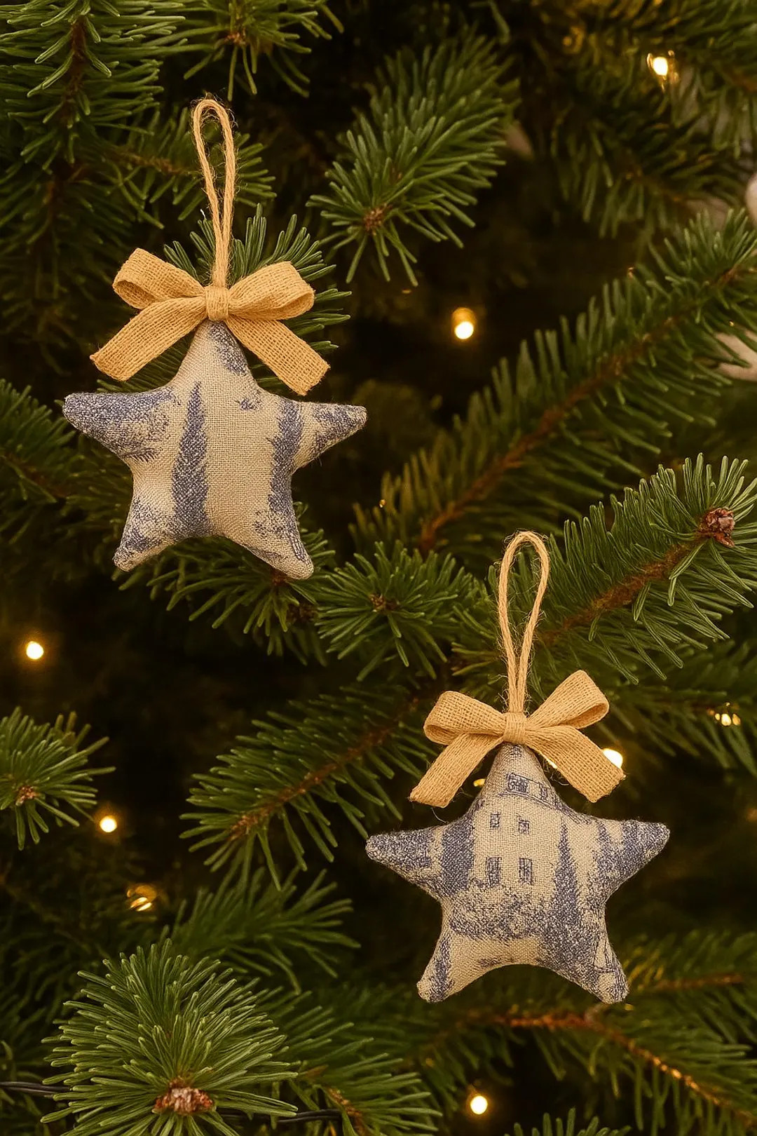 Rustic Toile Star Christmas Ornament | Holiday Hanging Decor - Etsy | Etsy (US)