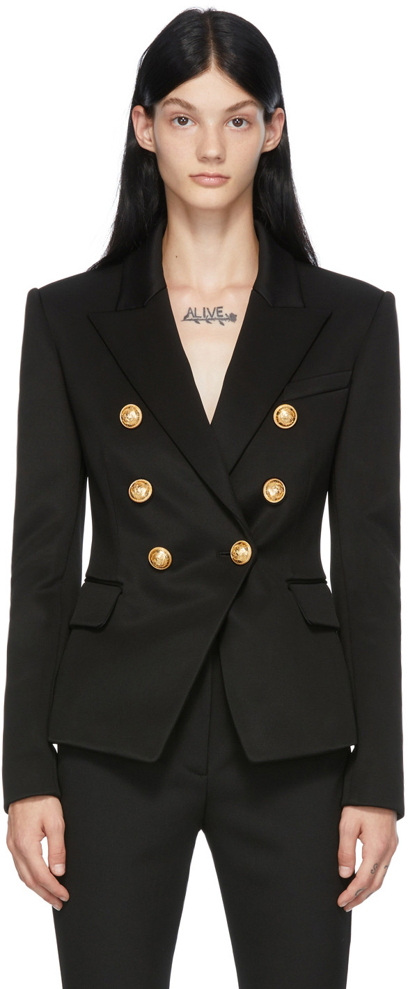 Black Jersey Six-Button Blazer | SSENSE