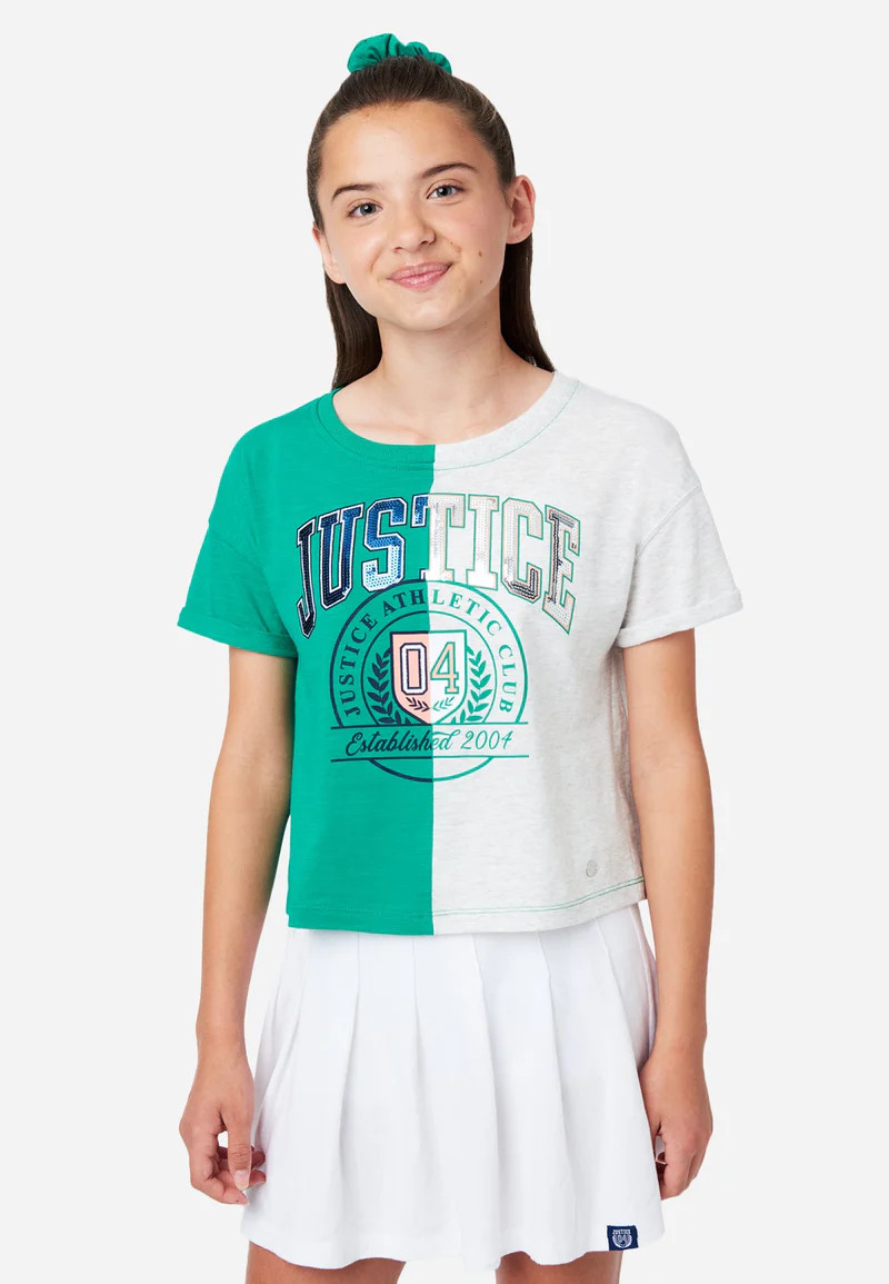 Split Graphic Oversized SS Tee- Branded w. Scrunchy | Justice
