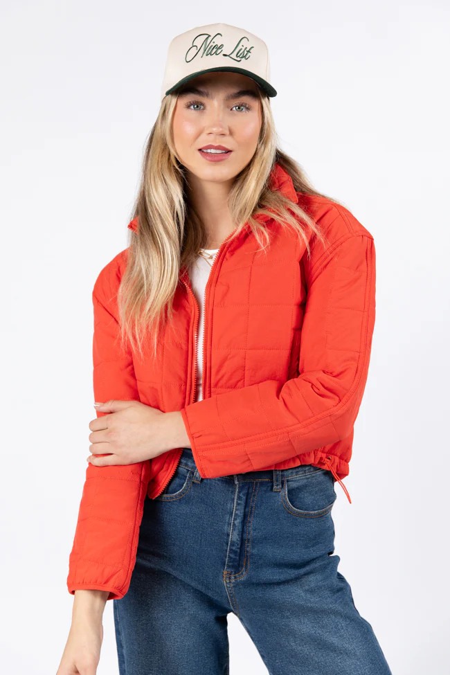 Heating Up Tomato Lightweight Puffer Jacket | Pink Lily