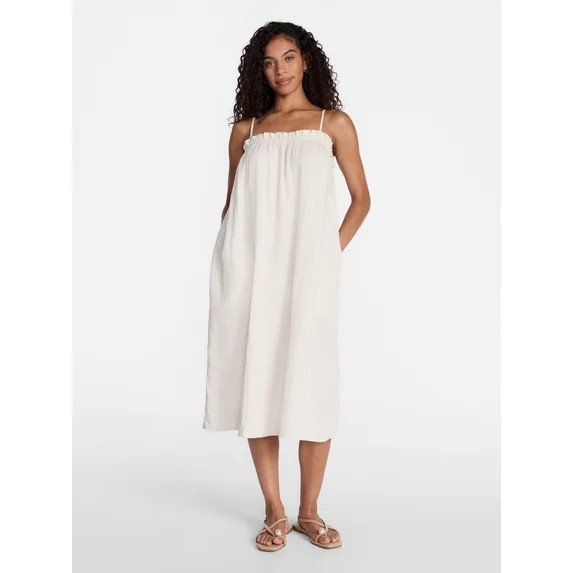 Time and Tru Women's Sleeveless Double Cloth Cotton Midi Dress, Sizes XS-XXXL | Walmart (US)