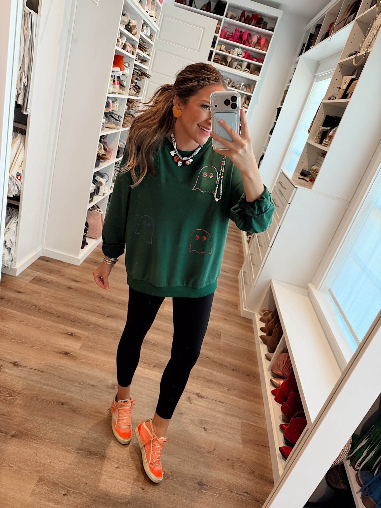 Getting excited for my baby’s first Halloween! I’m in an xl sequin ghost sweatshirt, small leggings, necklace, earrings and sneakers - fits tts.

#LTKSeasonal #LTKStyleTip #LTKHoliday