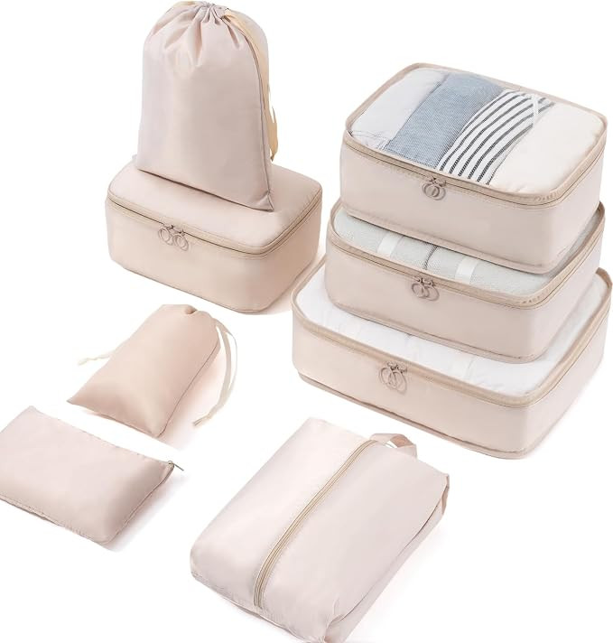 Meowoo Packing Cubes for Suitcases 8Pcs Set, Waterproof Travel Luggage Organizer with Shoes & Toi... | Amazon (UK)