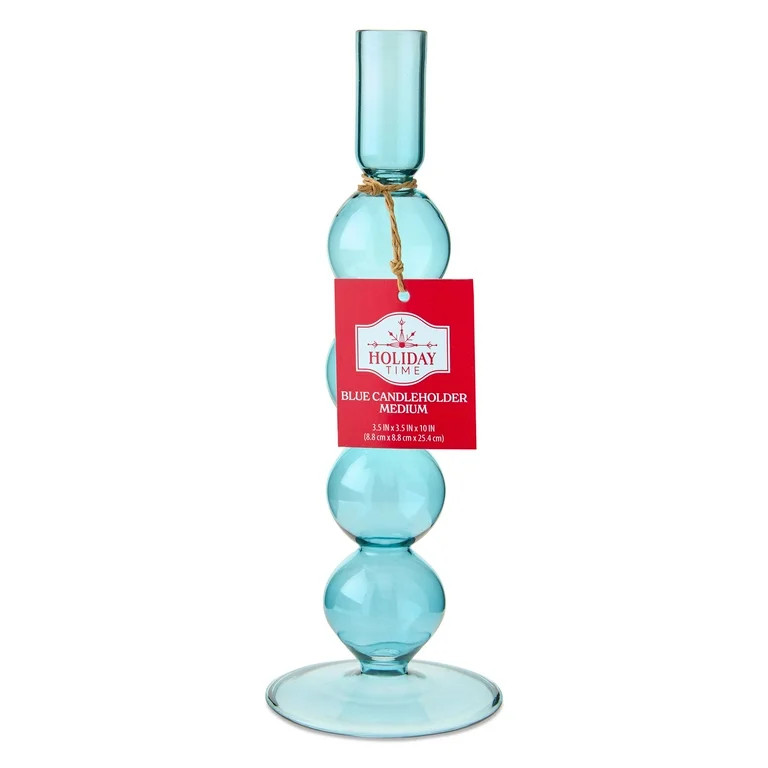 Medium Blue Glass Christmas Taper Candle Holder, 10", by Holiday Time - Walmart.com | Walmart (US)