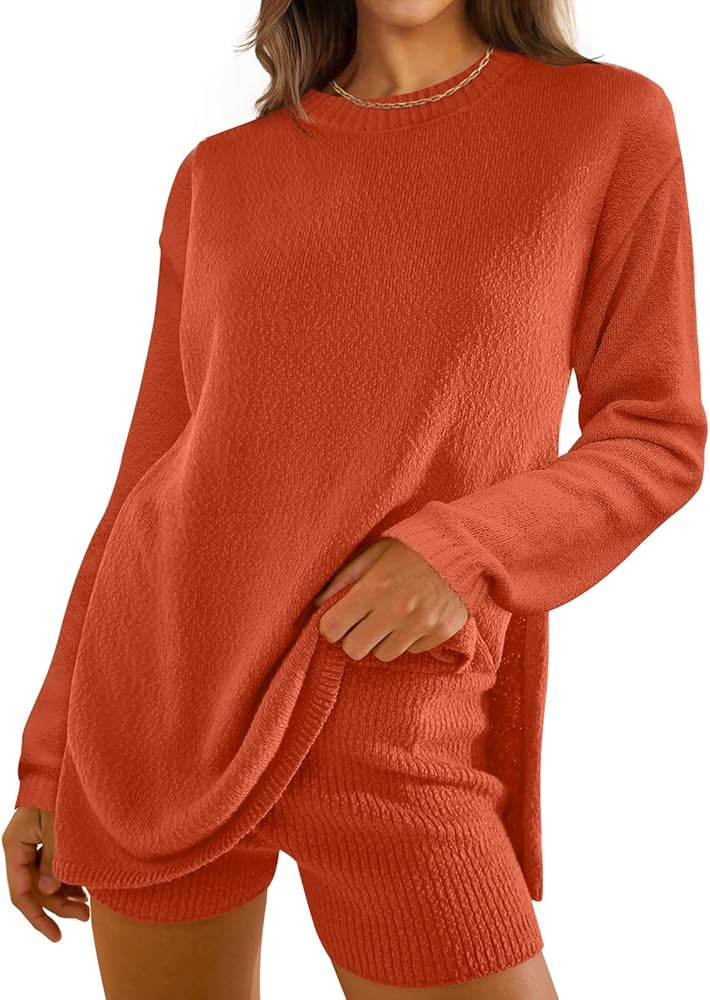 ZESICA Women's Two Piece Sweater Lounge Sets 2024 Fall Casual Knit Trendy Tunic and Shorts Outfit... | Amazon (US)