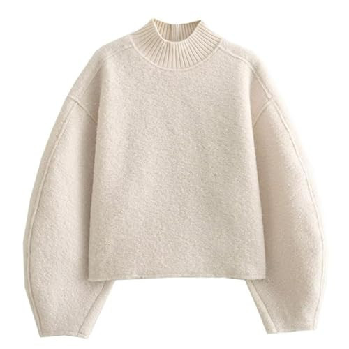 Lightning Deals Of Today Prime Lighting Deals,Cute Sweaters For Women,Womens Casual Fleece Sweatshirts Turtleneck Reverse Seam Pullover Crop Tops Fall Winter Sweater for Women with,White,Large | Amazon (US)
