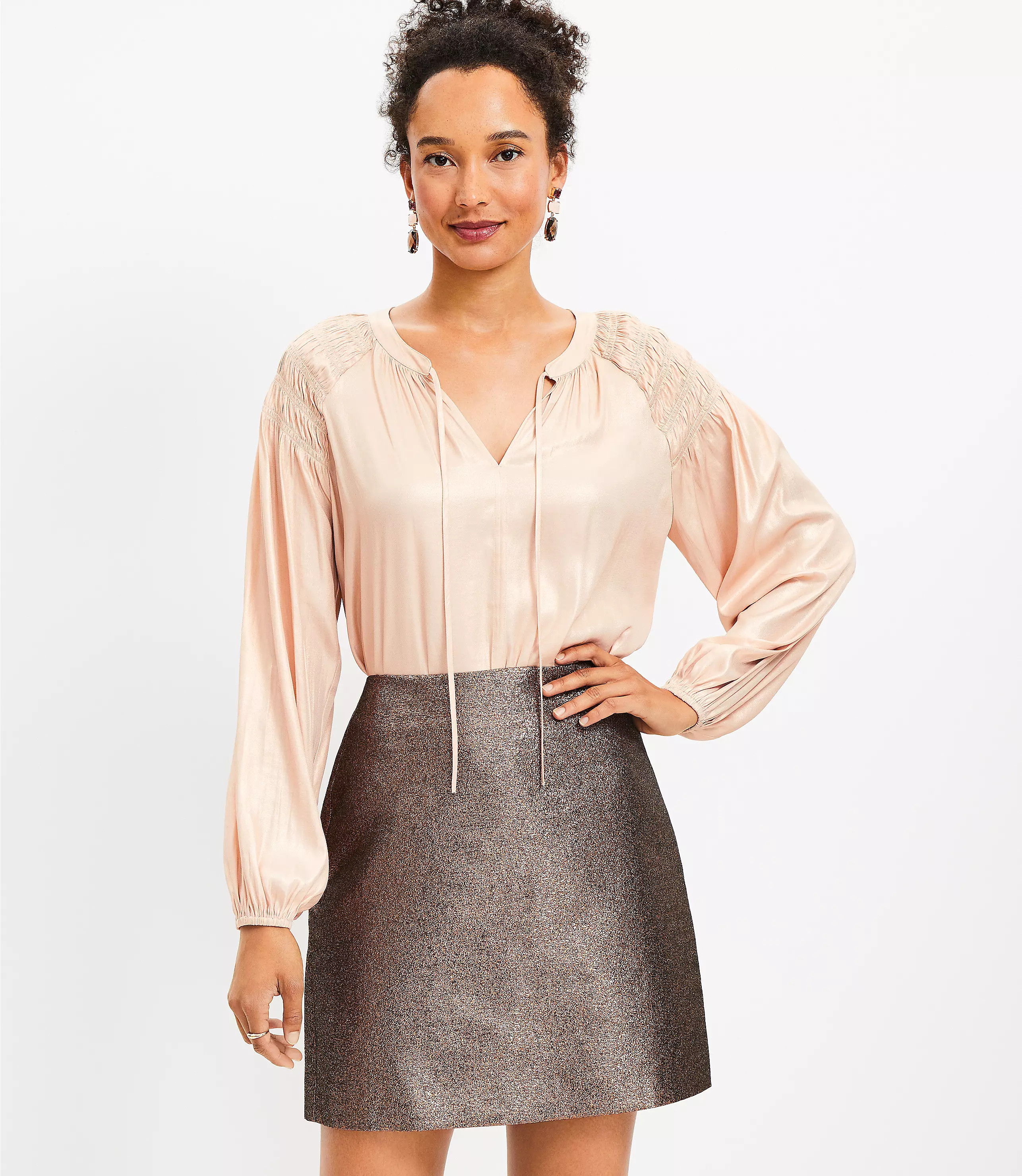 Metallic Taffeta Shift Skirt | LOFT