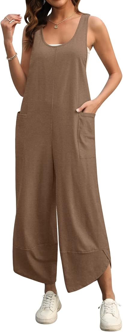 DEEP SELF Women Summer Sleeveless Jumpsuits Casual Loose Scoop Neck Wide Leg Harem Long Pant Romp... | Amazon (US)