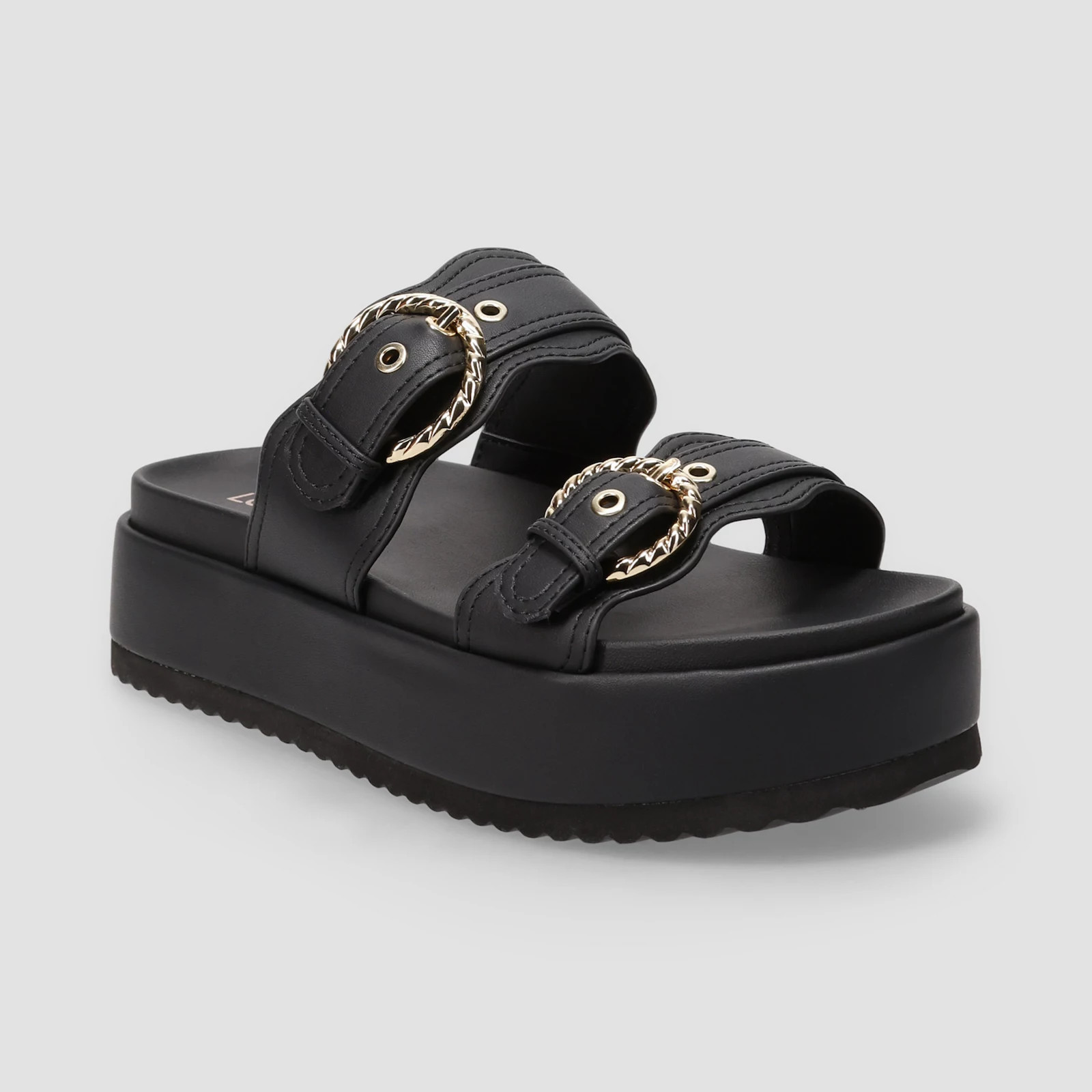 LC Lauren Conrad Headasa Women's Two Strap Buckle Platform Sandals, Size: 9.5, Black | Kohl's