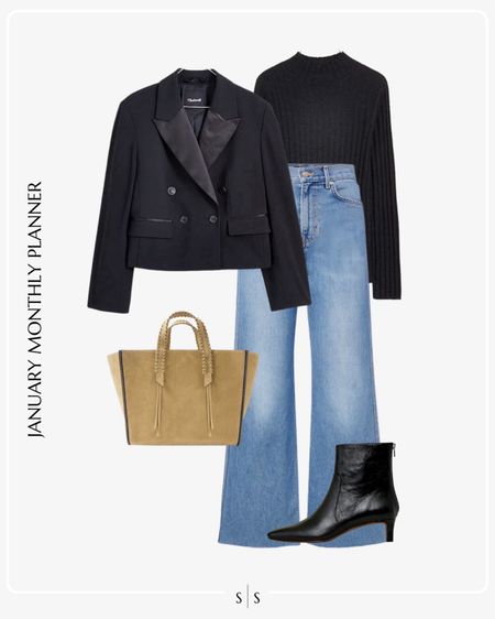 Monthly outfit planner: JANUARY: Winter looks | black tee, high rise wide leg jean, ankle boot, cropped blazer, suede tote bag 

See the entire calendar on thesarahstories.com ✨ 


#LTKstyletip