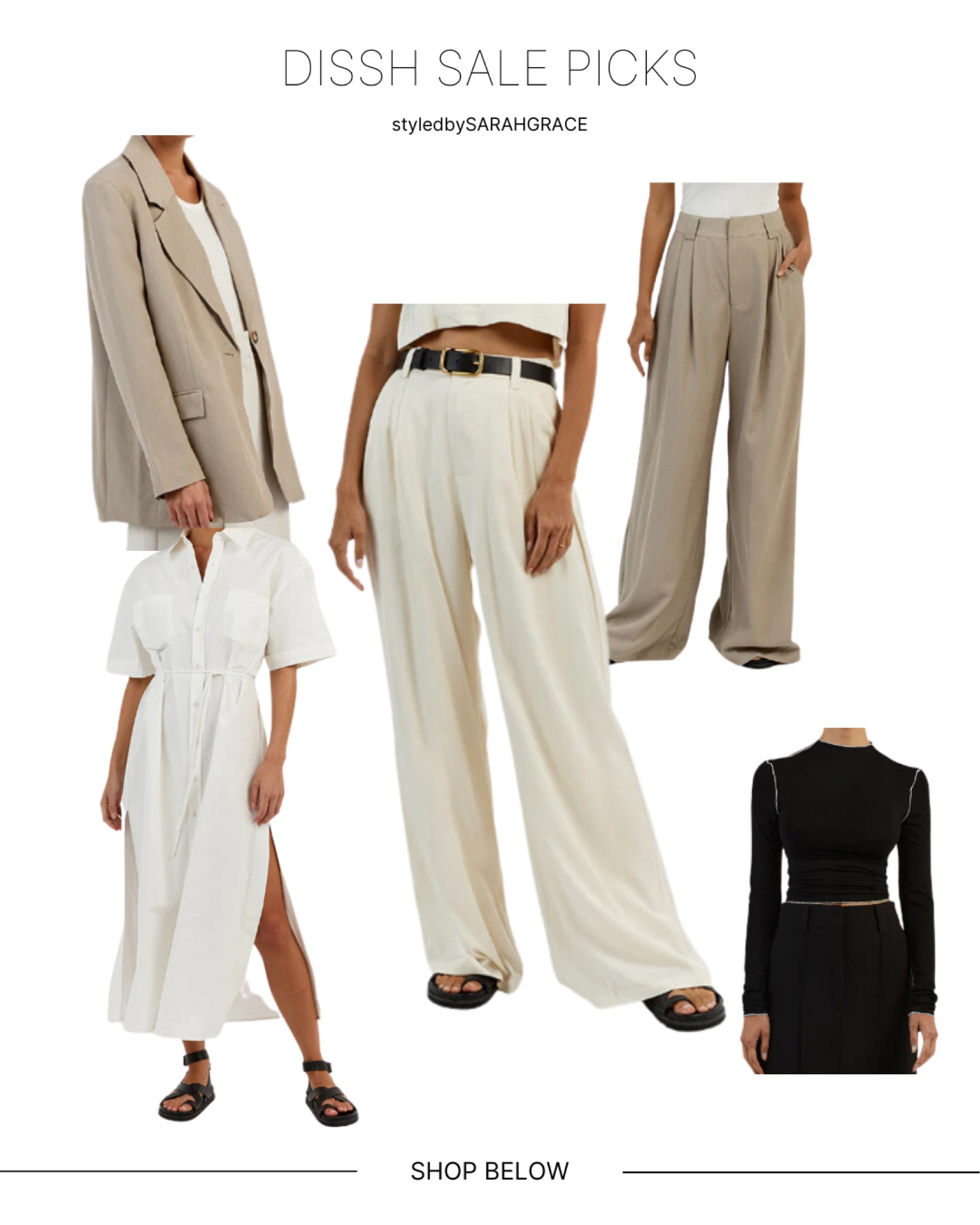 DISSH SALE PICKS 
Neutral chic looks that can be mix matched, dressed up or down effortlessly! 
#disshsale #disshoutfit #tailoredpants #creamblazer 

#LTKaustralia #LTKunder100 #LTKxNSale