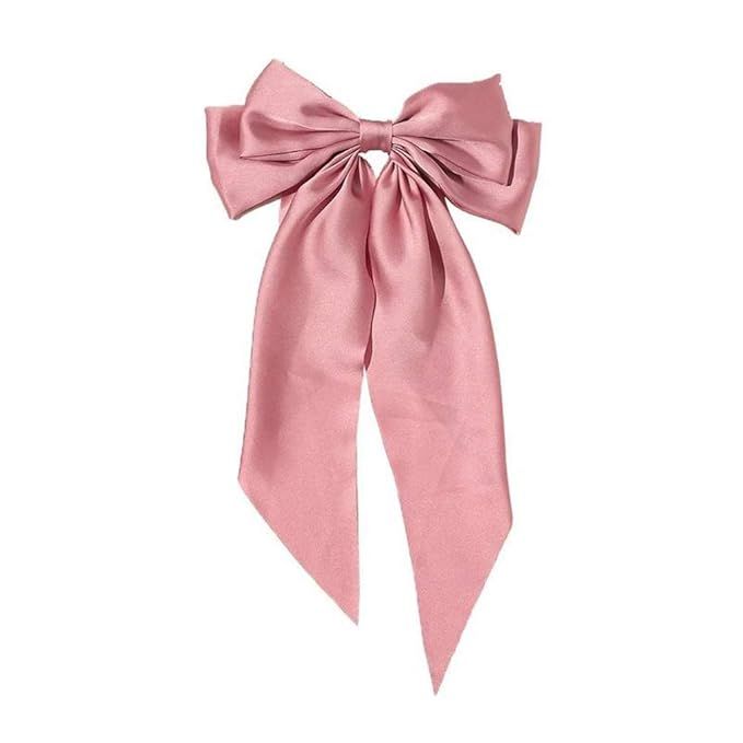 Ribbon Hairclip Vintage Satin Bow Bowknot Hairpin Women Hair Clip (Pink) 1 Count (Pack of 1) | Amazon (US)