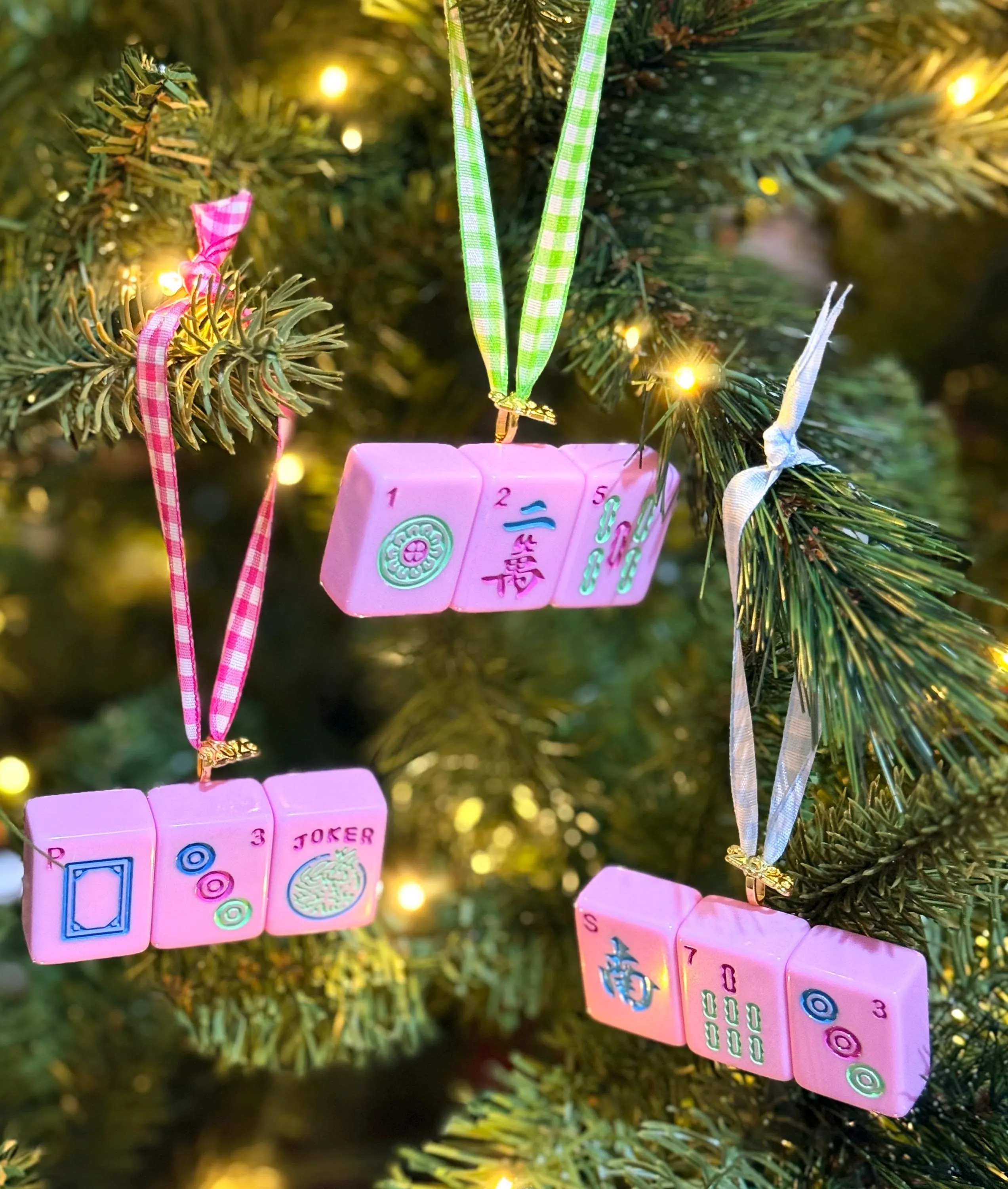 Handmade Pink Mahjong Tile Christmas Ornament, 2026 Charm, Gingham Ribbon | Etsy (Global)