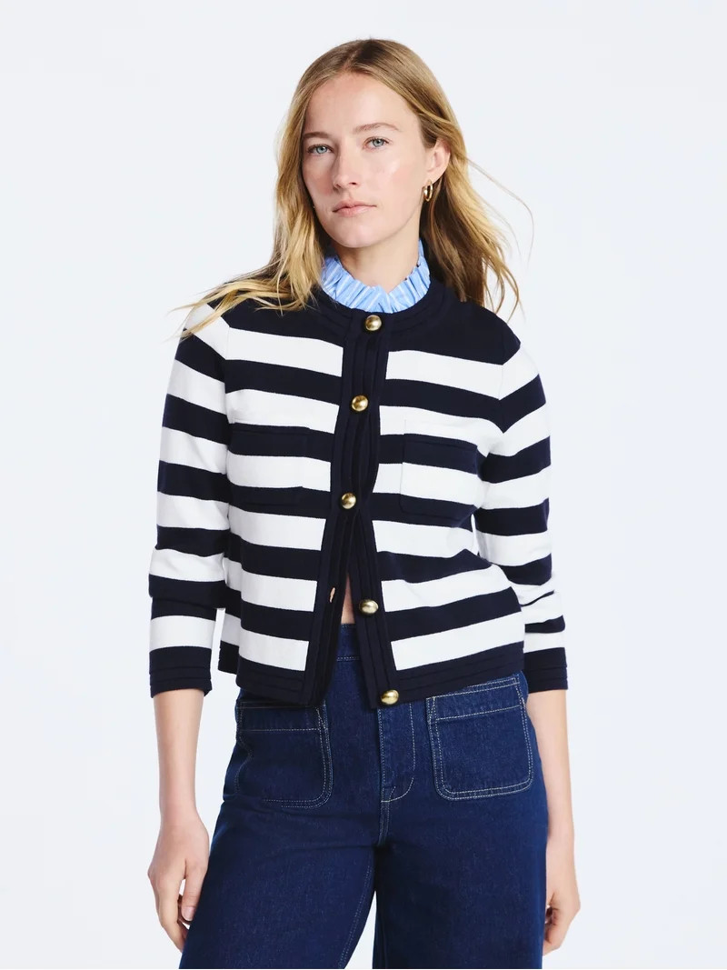 Free Assembly Women's Ruffle Neck Cardigan Sweater, Midweight, Sizes XS-XXL | Walmart (US)