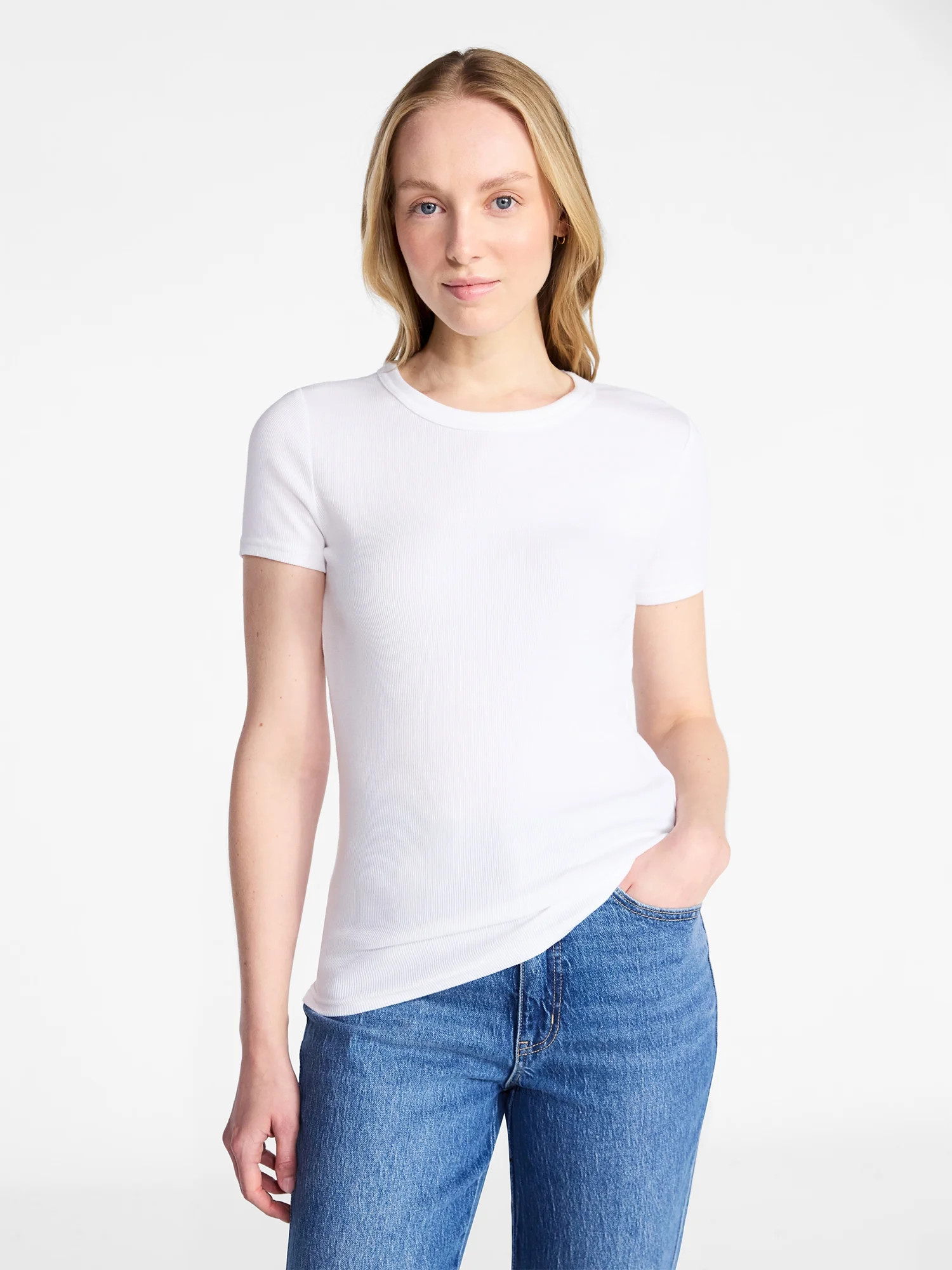 Time and Tru Women's Ribbed Tee with Short Sleeves, Sizes XS-XXXL | Walmart (US)