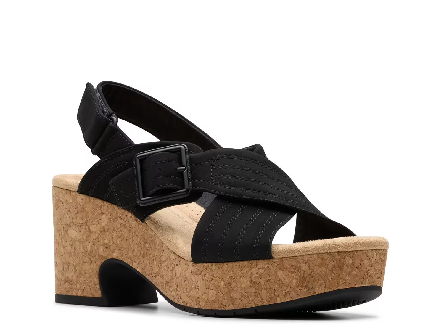 Clarks Nerisa West Wedge Sandal | Women's | Black Nubuck | Size 8 | Sandals | Block | Slingback | DSW