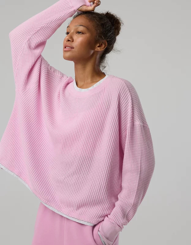 OFFLINE By Aerie Wow! Waffle Layered Long Sleeve T-Shirt Women's Violet Willow XXS | Aerie