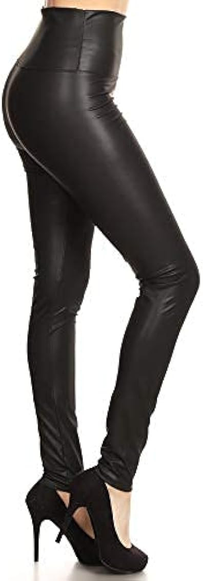 Leggings Depot Women's High Waist Comfy Faux Leather Leggings Tights Stretchy Pleather Pants | Amazon (US)