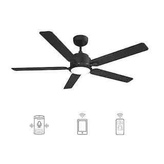 CARRO Essex 56 in. Dimmable LED Indoor/Outdoor Black Smart Ceiling Fan with Light and Remote, Wor... | The Home Depot
