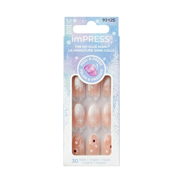 KISS imPRESS Holiday Press on Nails, Design, Timeless Carols, Beige, Medium Almond, 30 Count | Walmart (US)