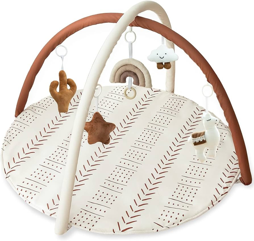 Baby Gym Mat Infant Activity Gym Mudcloth Baby Activity Center with Play Mat with 5 Toys for Babi... | Amazon (US)