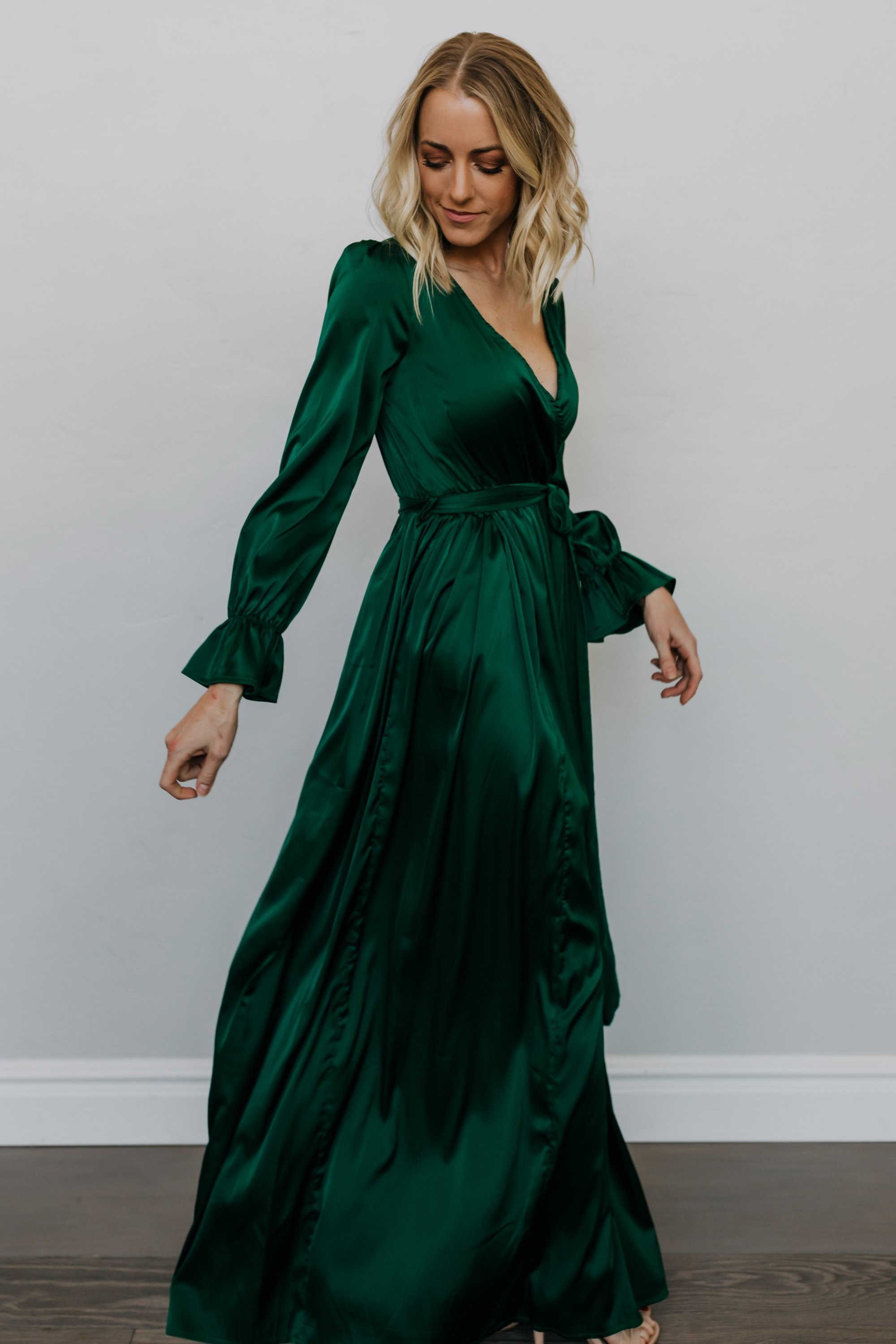 Holly Dark Green Satin Maxi Dress | Baltic Born