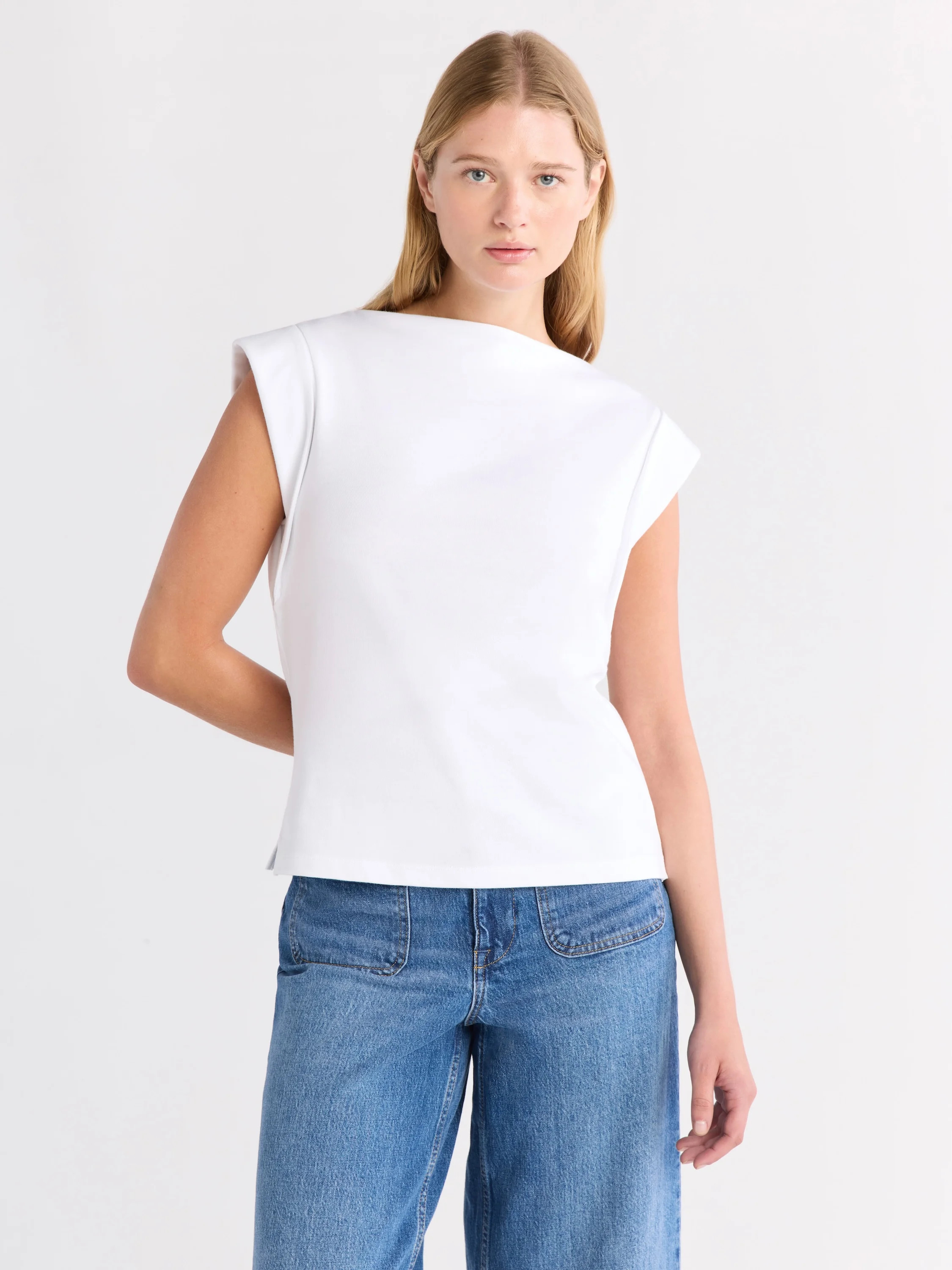 Free Assembly Women's Cotton Boatneck Tee with Wide Cap Sleeves, Sizes XS-XXL | Walmart (US)