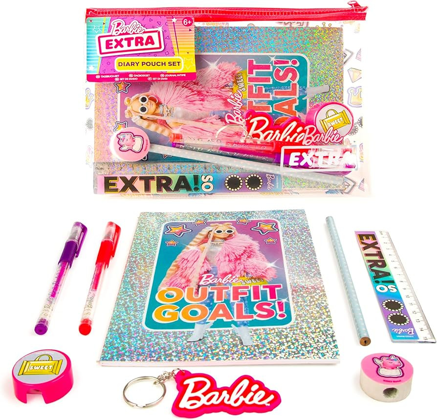 Barbie Extra Diary Pouch Set | Stationery Set for Girls | Includes Notebook, Glitter Gel Pens, Mi... | Amazon (UK)
