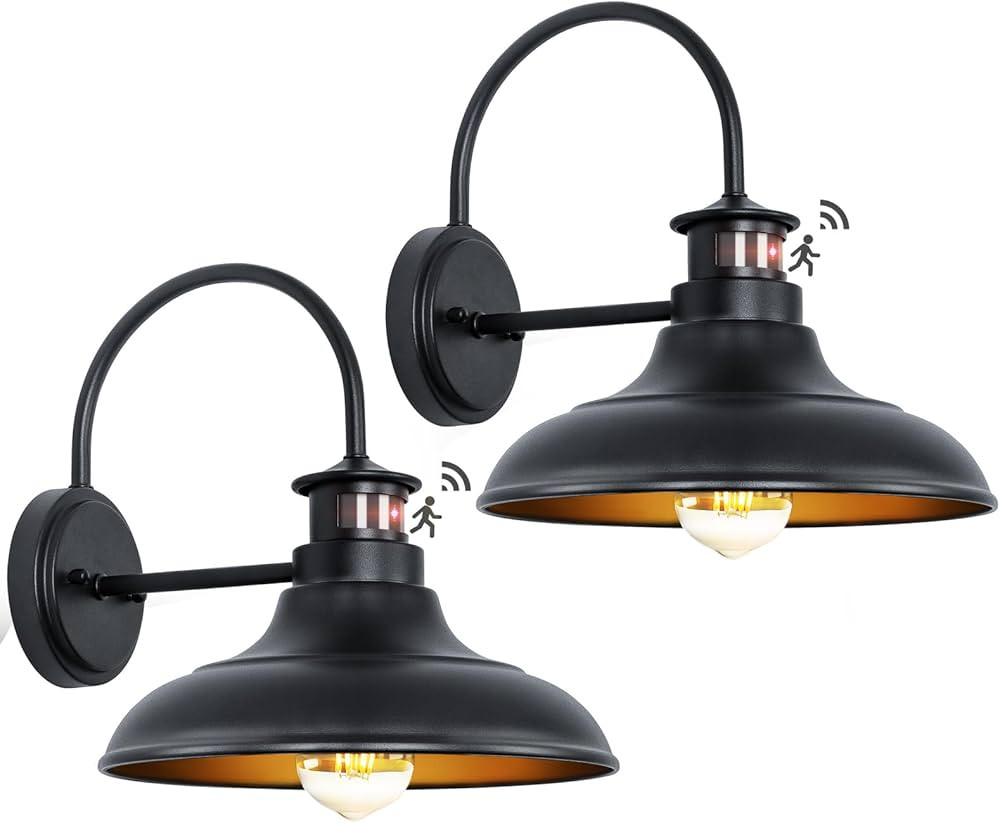 2 Packs Motion Sensor Outdoor Barn Lights - Dusk to Dawn Farmhouse Gooseneck Barn Light, 12in Lar... | Amazon (US)