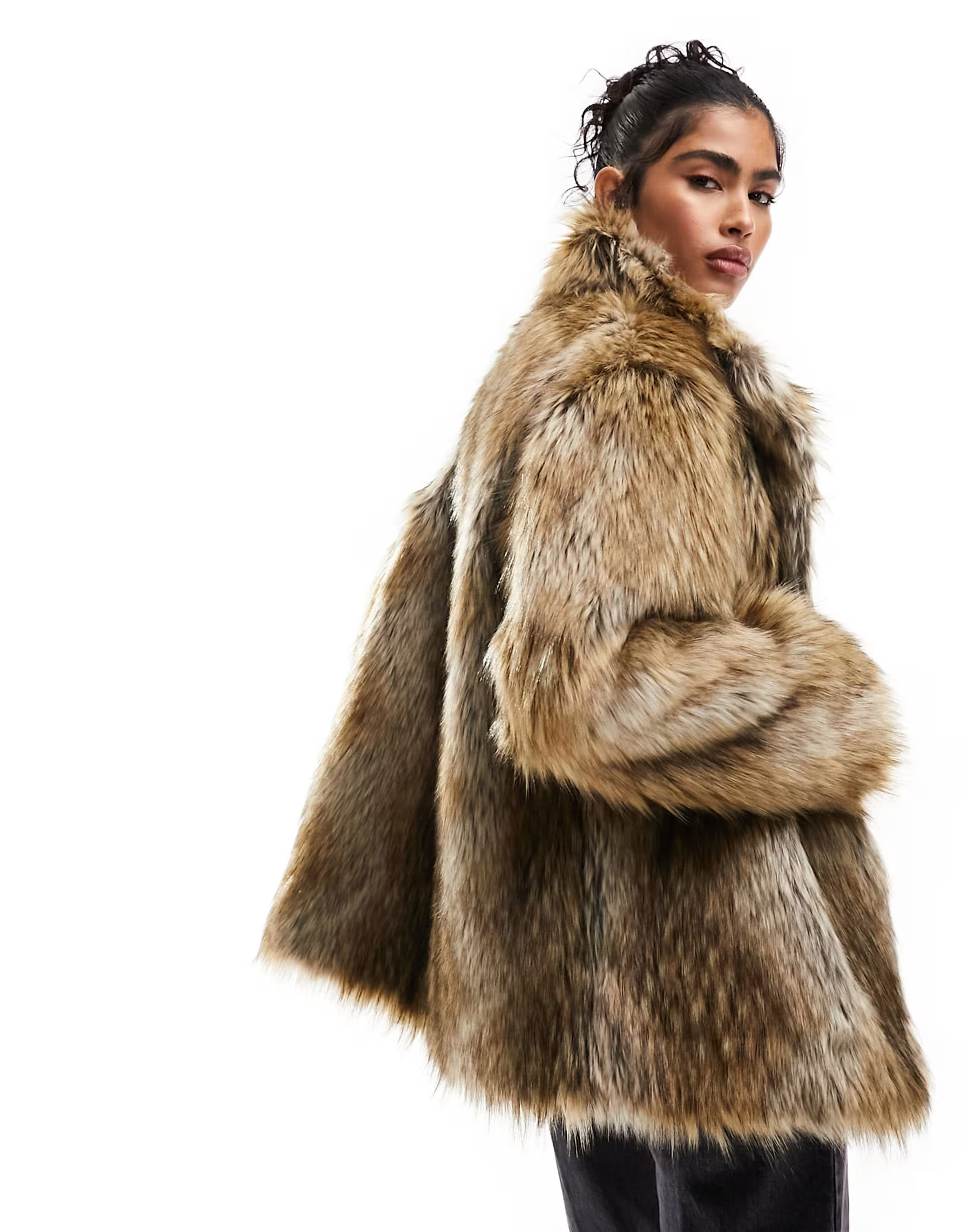ASOS DESIGN tipped fur jacket in brown | ASOS (Global)