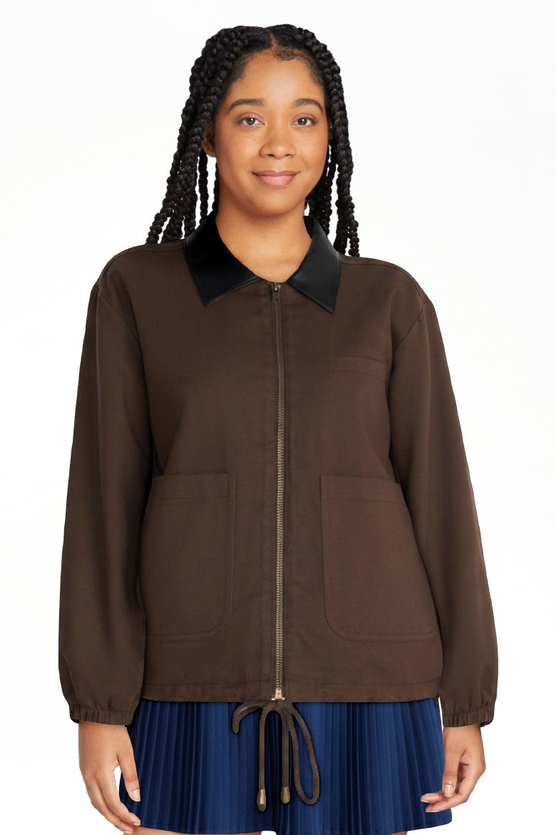 No Boundaries Cotton Twill Barn Jacket with Faux Leather Collar, Women's XXS-4X | Walmart (US)